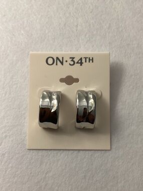 On 34th Silver Metal Hoop Earrings